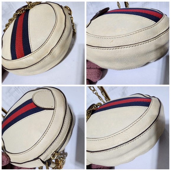 Authentic GUCCI Textured Calfskin Web Mini Ophidia Round Shoulder Bag Mystic Whi - Picture 12 of 16